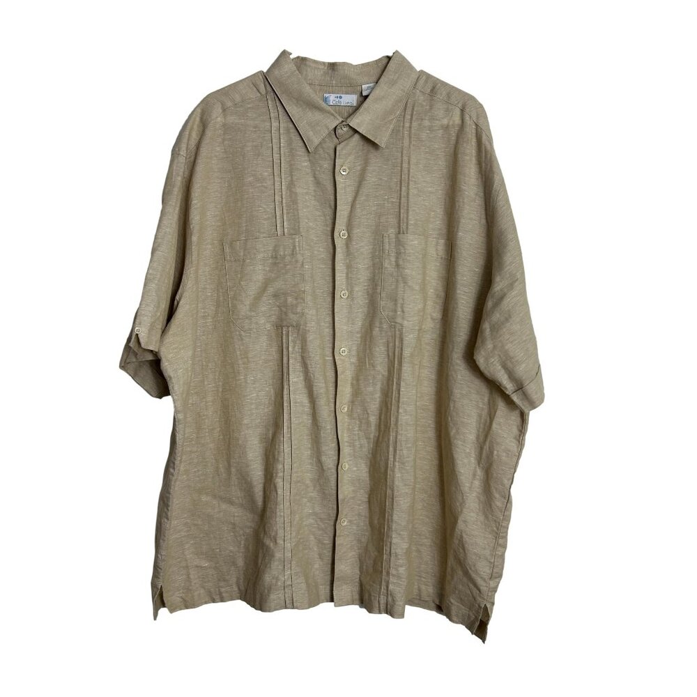 Cafe Luna Mens Shirt Size 2XL Linen Blend Tan Short Sleeve Button Front